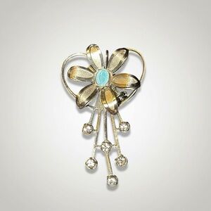 Vintage Madonna Cameo Flower Brooch Heart Rhinestone Dangle Pin